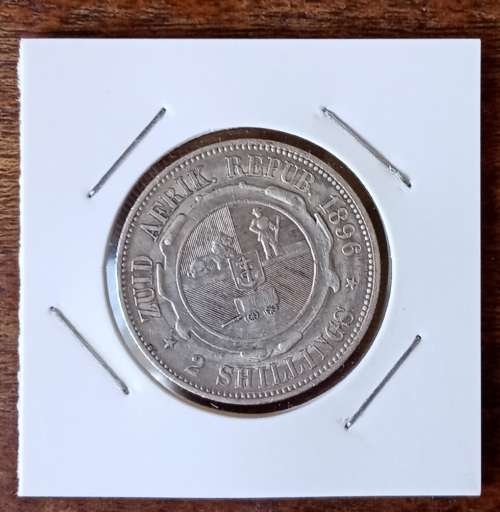 High grade 1896 ZAR Kruger silver 2 Shillings in XF