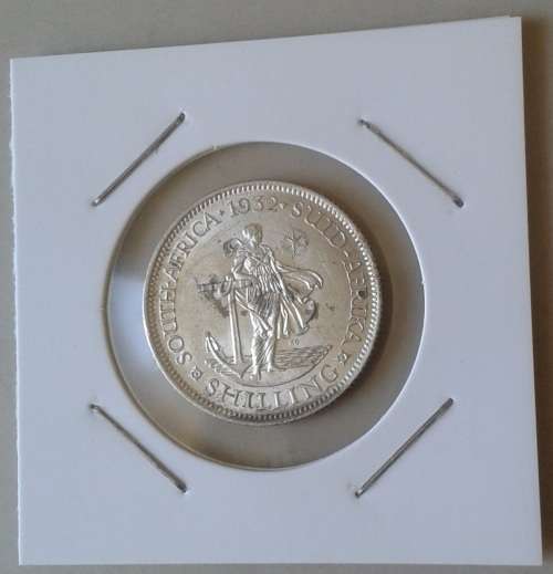 High grade 1932 union silver shilling in lustrous AU