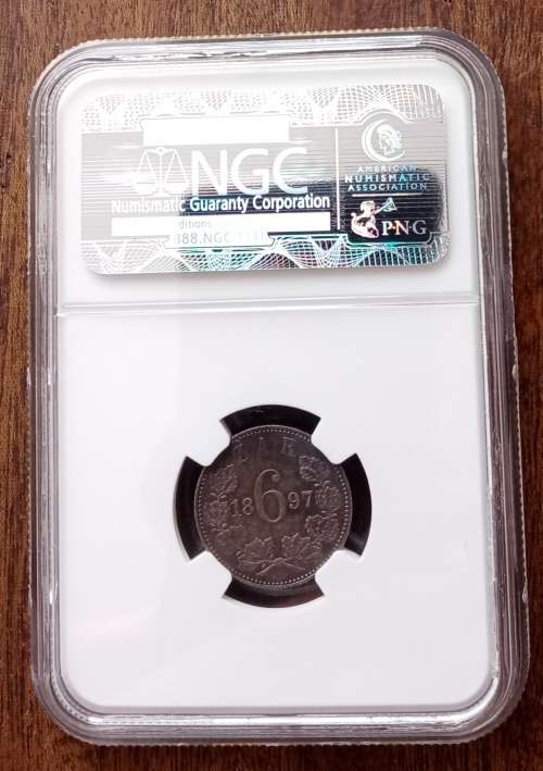 Excellent 1897 ZAR Kruger silver sixpence NGC AU58 (Nortje Collection)