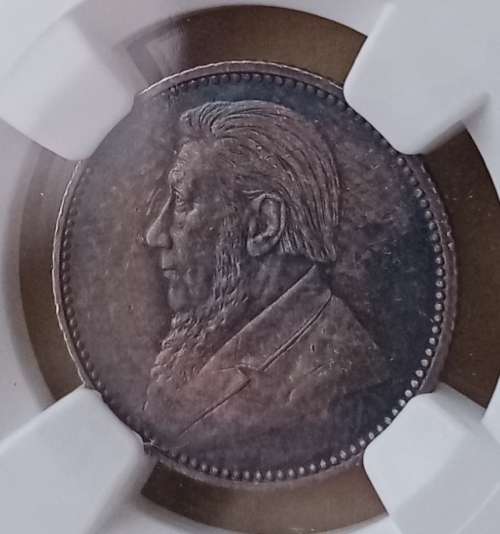 Excellent 1897 ZAR Kruger silver sixpence NGC AU58 (Nortje Collection)