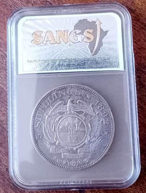 1892 ZAR Kruger single shaft 5 Shillings SANGS AU53