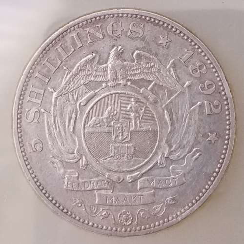 1892 ZAR Kruger single shaft 5 Shillings SANGS AU53