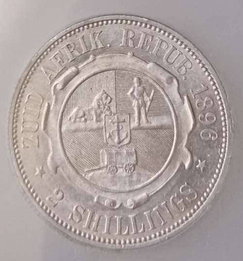 High grade 1896 ZAR Kruger silver 2 Shillings SANGS AU53