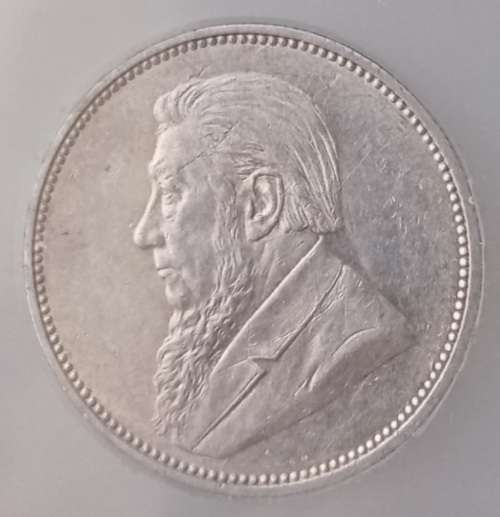 High grade 1896 ZAR Kruger silver 2 Shillings SANGS AU53