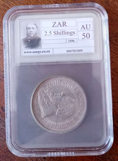 Higher grade 1896 ZAR Kruger silver 2 1/2 Shillings SANGS AU50