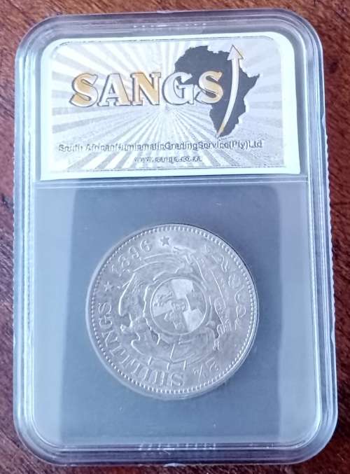 Higher grade 1896 ZAR Kruger silver 2 1/2 Shillings SANGS AU50
