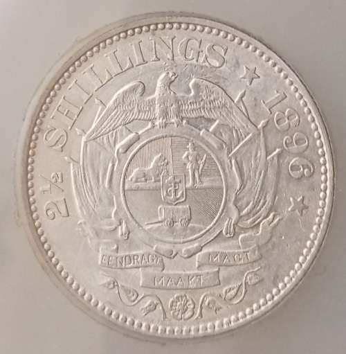 Higher grade 1896 ZAR Kruger silver 2 1/2 Shillings SANGS AU50