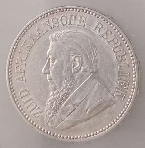 Higher grade 1896 ZAR Kruger silver 2 1/2 Shillings SANGS AU50