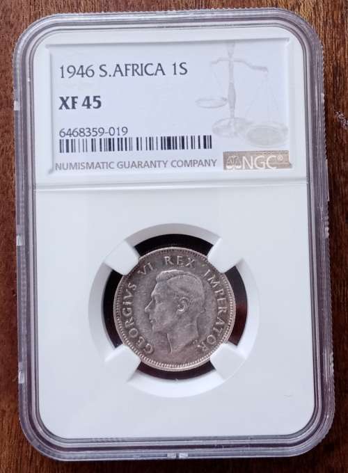 Scarce 1946 union silver shilling NGC XF45