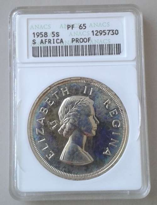 Scarcer 1958 union silver 5 Shillings ANACS PF65 (Beautiful coin)
