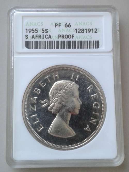 Nice 1955 Union silver 5 Shillings ANACS PF66 (High grade)