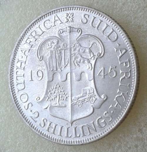 1945 Union silver 2 Shillings in lustrous UNC