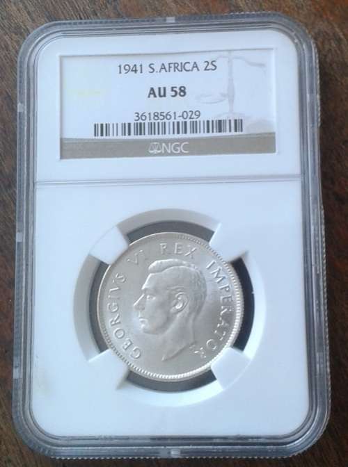 Almost mint state 1941 union silver 2 Shillings NGC AU58