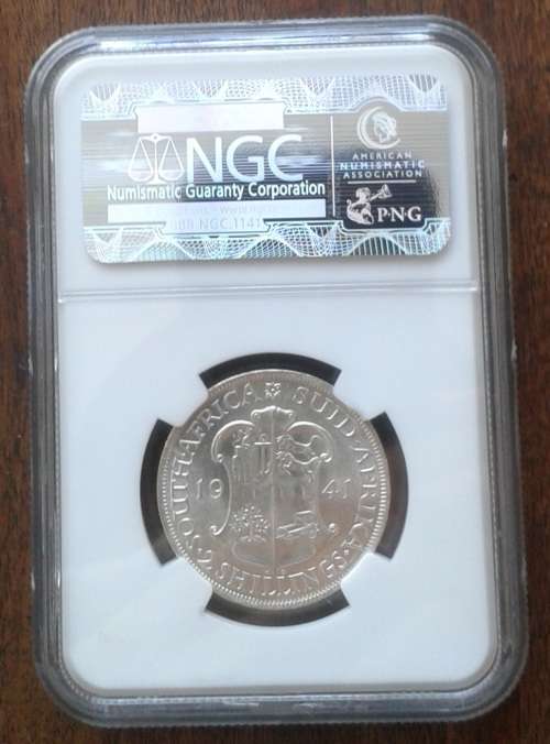 Almost mint state 1941 union silver 2 Shillings NGC AU58