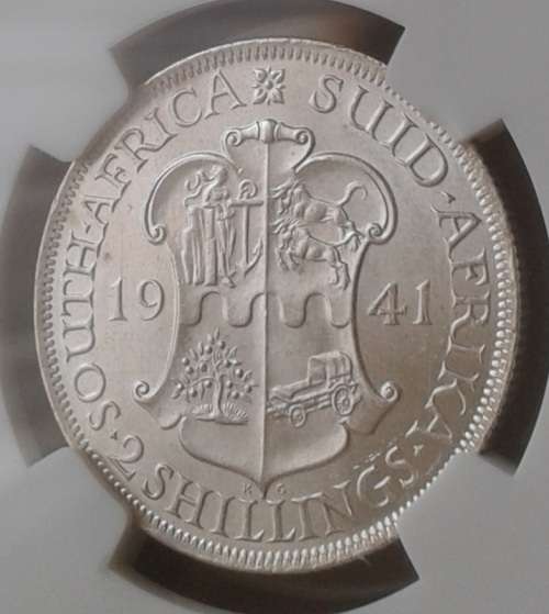 Almost mint state 1941 union silver 2 Shillings NGC AU58