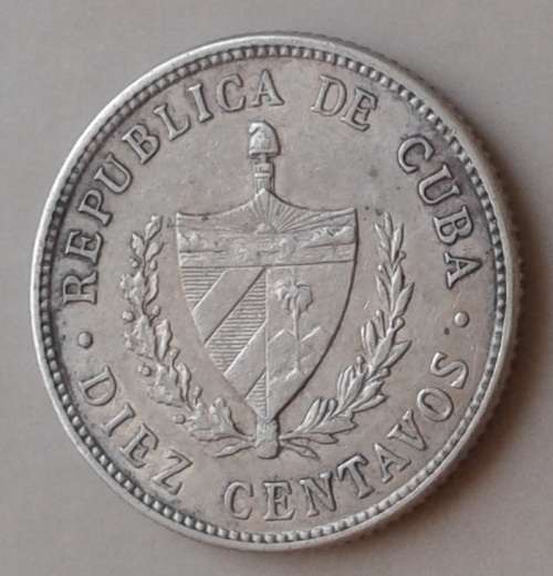 Scarcer 1916 Cuba silver 10 Centavos in AU+ (High value coin)