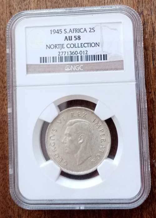 1945 Union silver 2 Shillings NGC AU58 (Nortje Collection)