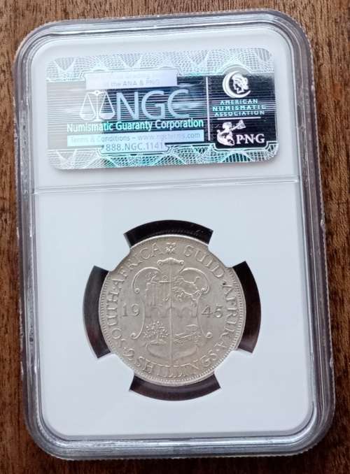 1945 Union silver 2 Shillings NGC AU58 (Nortje Collection)