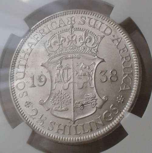 Lustrous 1938 union silver 2 1/2 Shillings NGC AU58