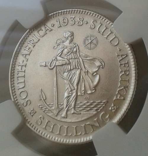 Lustrous 1938 union silver shilling NGC AU55