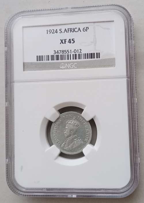 Nice 1924 union silver sixpence NGC XF45