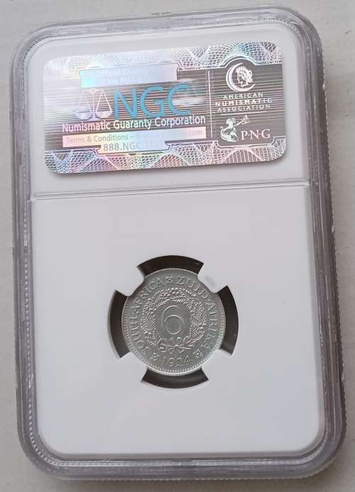 Nice 1924 union silver sixpence NGC XF45