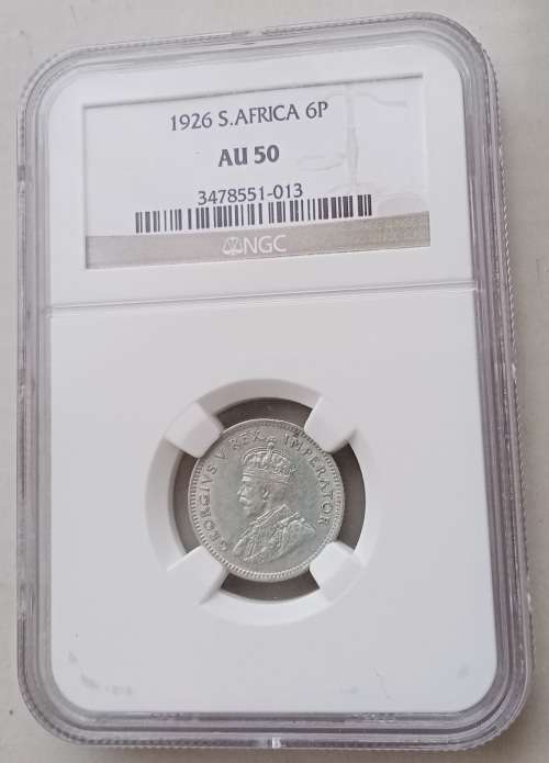 1926 Union silver sixpence NGC AU50 (High grade)