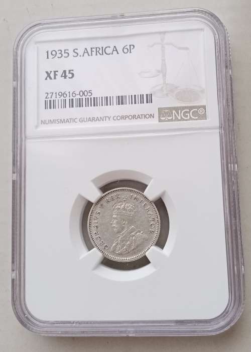 1935 Union silver sixpence NGC XF45
