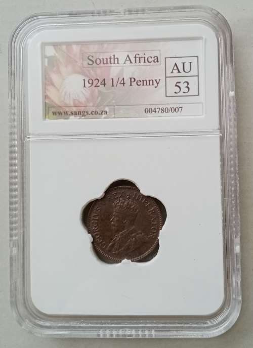 Scarcer 1924 union 1/4 penny SANGS AU53