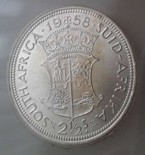 Nice 1958 union silver 2 1/2 Shillings SANGS MS62