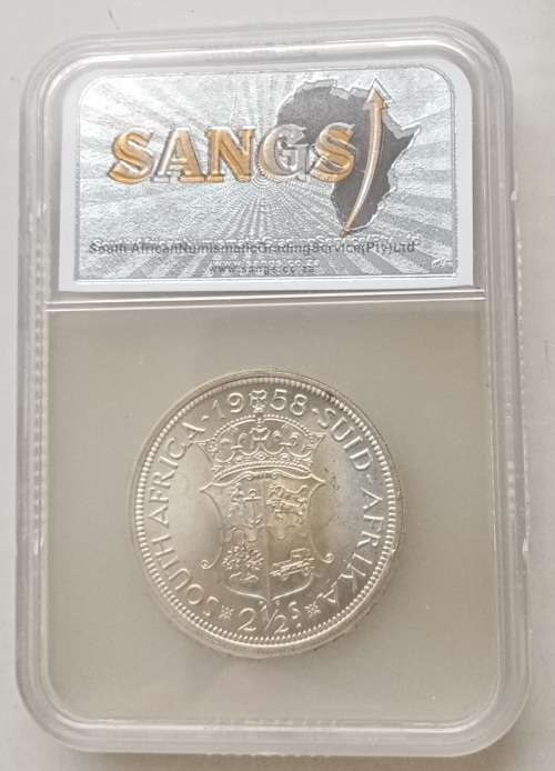 Nice 1958 union silver 2 1/2 Shillings SANGS MS62