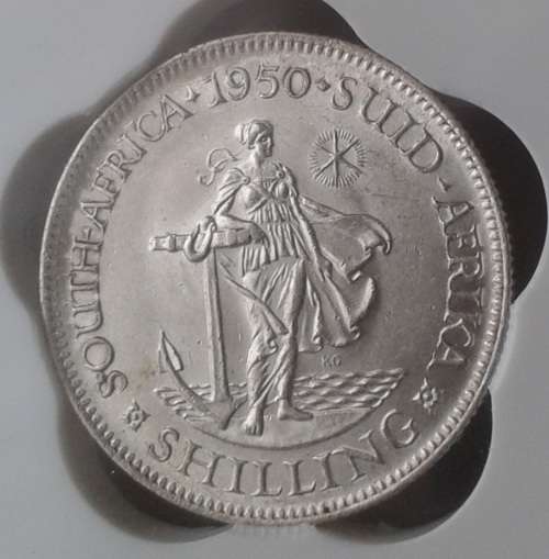 Excellent 1950 union silver shilling SANGS AU55