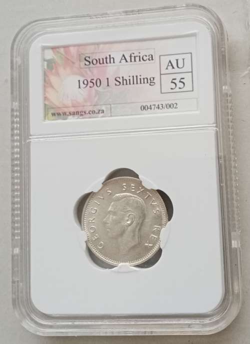 Excellent 1950 union silver shilling SANGS AU55