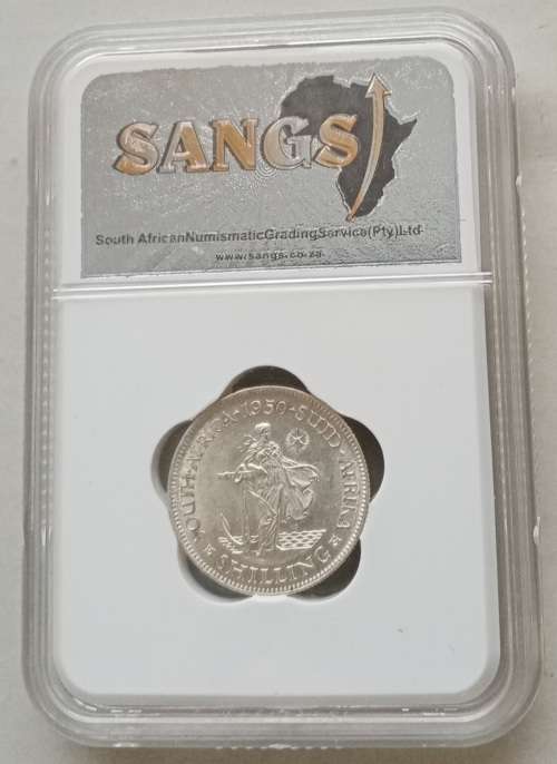 Excellent 1950 union silver shilling SANGS AU55