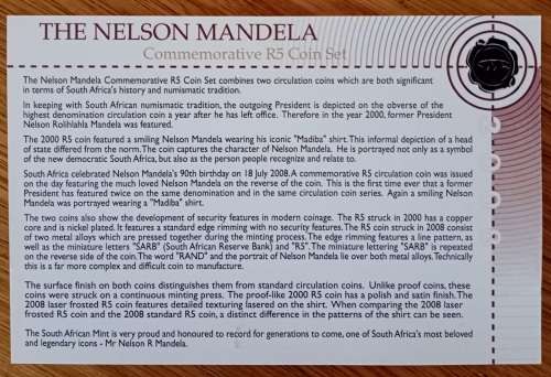 Nelson Mandela commemorative R5 coin set in case with certificate