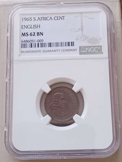 Scarce 1965 English 1c NGC MS62 BN (mintage: 1180)