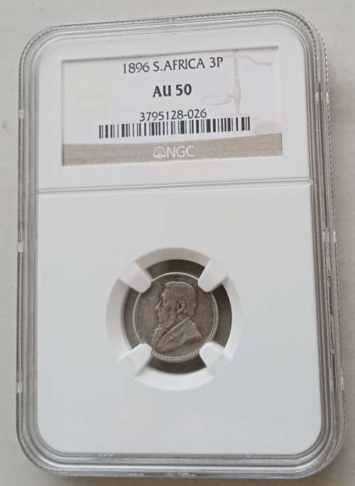 Nice 1896 ZAR Kruger silver tickey NGC AU50 (Great coin)