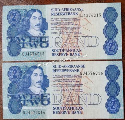 x2 Pairs of 1980s unc R2 notes in sequence (4 notes)