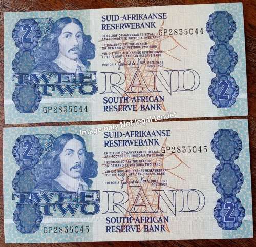 x2 Pairs of 1980s unc R2 notes in sequence (4 notes)