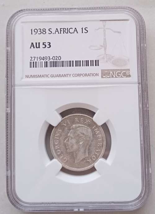 1938 Union silver shilling NGC AU53