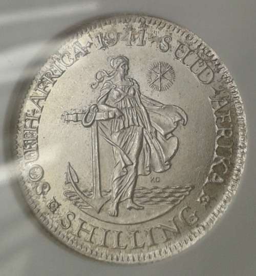 1941 Union silver shilling NGC AU58 (Bakewell Collection)