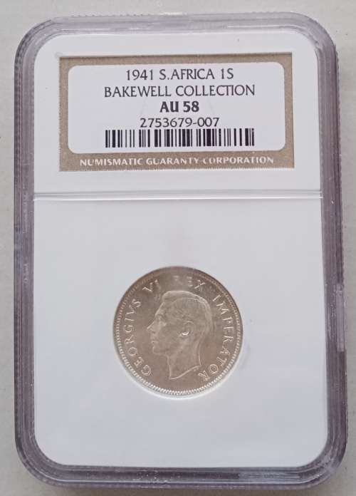 1941 Union silver shilling NGC AU58 (Bakewell Collection)