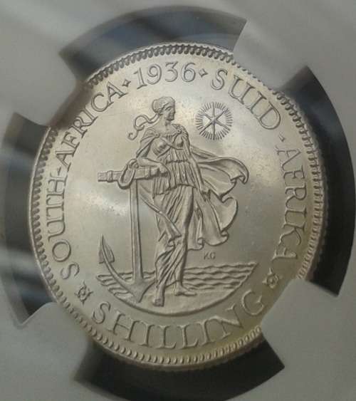 Excellent 1936 union silver shilling NGC Uncirculated Details