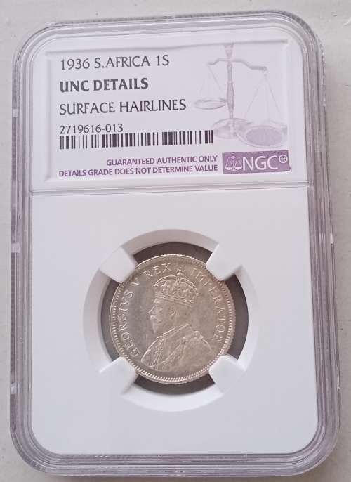 Excellent 1936 union silver shilling NGC Uncirculated Details
