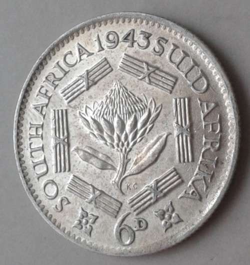 Higher grade 1943 union silver sixpence in XF+