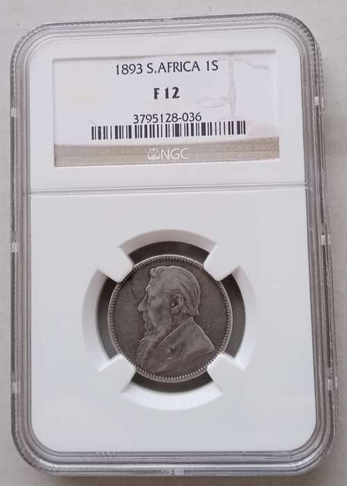 The scarce 1893 ZAR Kruger silver shilling NGC F12