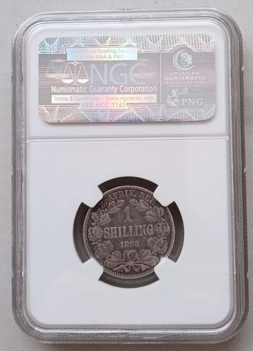 The scarce 1893 ZAR Kruger silver shilling NGC F12