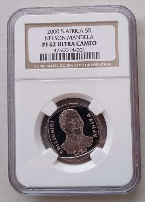Scarcer grade 2000 Mandela R5 NGC graded PF62 Ultra Cameo (only 38)