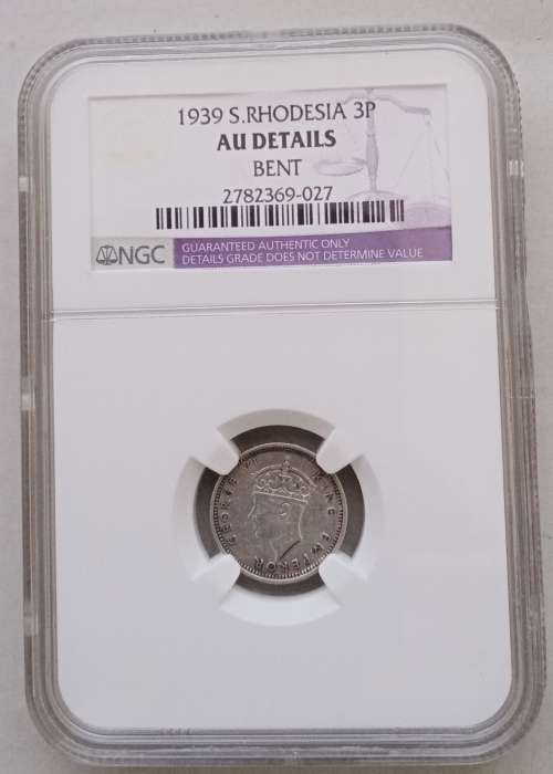Scarcer 1939 Southern Rhodesia silver threepence NGC AU Details ( key date)