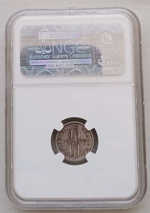 Scarcer 1939 Southern Rhodesia silver threepence NGC AU Details ( key date)